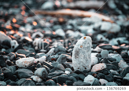 黃昏時分,室戶岬海岸和珊瑚碎片的景色。 黃昏時分,室戶岬海岸和珊瑚碎片的景色。 136769269