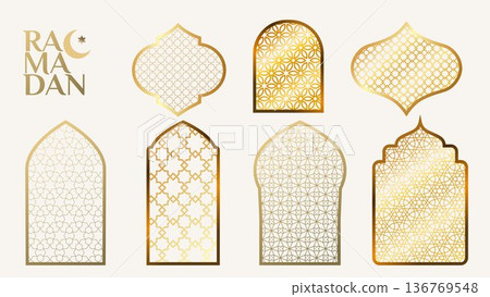 A set of Arabic windows with traditional Islamic patterns. Vector A set of Arabic windows with traditional Islamic patterns. Vector 136769548