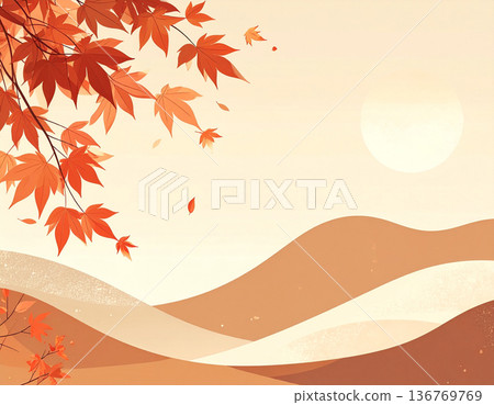 初秋背景素材 | 柔和色調的秋葉扁平插畫（用於製作引人注目的圖片） 136769769