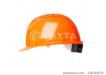 Orange hard hat symbolizes Labor Day safety, isolated on white, PNG Orange hard hat symbolizes Labor Day safety, isolated on white, PNG 136769779
