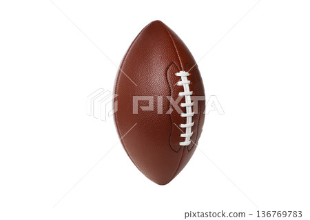Brown football on white surface, game ready, isolated on white, PNG Brown football on white surface, game ready, isolated on white, PNG 136769783