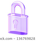 Glassmorphism padlock icon representing cybersecurity and data privacy minimalist translucent security lock with glossy gradient finish for premium UI design 136769828