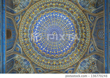 Ceiling of the Islamic madrasah in the Registan Square in Samarkad Ceiling of the Islamic madrasah in the Registan Square in Samarkad 136770248