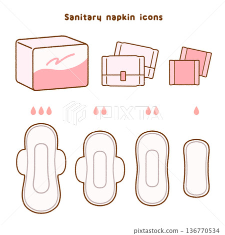 Simple and easy sanitary napkin illustration set | Sex education/female hygiene products 136770534