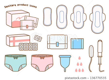 Gentle touch sanitary product illustration set | Sex education/female hygiene products Gentle touch sanitary product illustration set | Sex education/female hygiene products 136770535