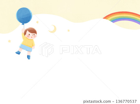 彩虹、氣球和兒童插圖，留有文字空間 136770537
