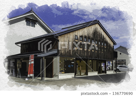 Watercolor-style Tojo Townscape, Tojo Town Center Community Facility Ebisu, Shobara City, Hiroshima Prefecture 136770690