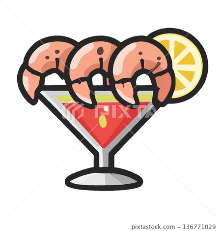 Shrimp cocktail glass lemon seafood appetizer icon fresh delicious Shrimp cocktail glass lemon seafood appetizer icon fresh delicious 136771029