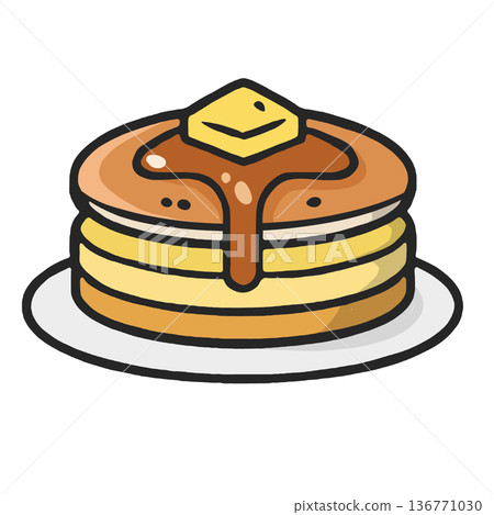 Pancake syrup butter breakfast sweet cartoon plate stack delicious morning meal 136771030