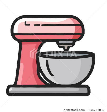 Pink stand mixer, kitchen appliance, cartoon style, mixing bowl, isolated, cheerful design Pink stand mixer, kitchen appliance, cartoon style, mixing bowl, isolated, cheerful design 136771032