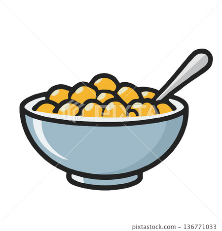 Bowl cereal breakfast spoon milk cartoon food snack morning meal in simple style Bowl cereal breakfast spoon milk cartoon food snack morning meal in simple style 136771033