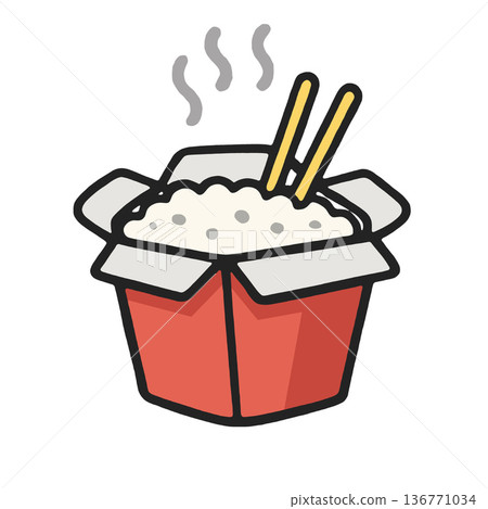 Steaming rice box, chopsticks, takeout, Asian food, simple illustration, white background Steaming rice box, chopsticks, takeout, Asian food, simple illustration, white background 136771034