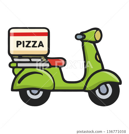 Pizza scooter delivery green cartoon food fast service box transportation cheerful Pizza scooter delivery green cartoon food fast service box transportation cheerful 136771038