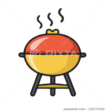 Barbecue grill food cooking icon outdoor summer picnic smoke cartoon 136771039