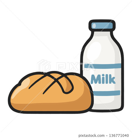 Bread milk bottle cartoon food icon breakfast dairy bakery simple cute Bread milk bottle cartoon food icon breakfast dairy bakery simple cute 136771040