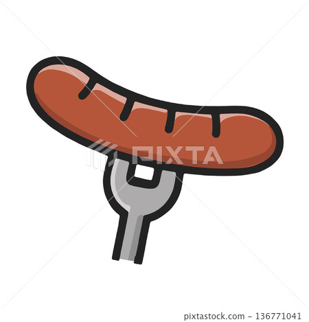 Grilled sausage, fork, meat, icon, food illustration with simple and playful style Grilled sausage, fork, meat, icon, food illustration with simple and playful style 136771041