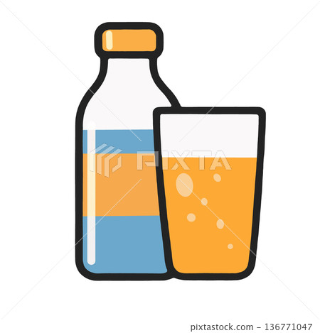 Bottle, glass, drink, beverage, icon, simple illustration of bottle and glass with drink Bottle, glass, drink, beverage, icon, simple illustration of bottle and glass with drink 136771047