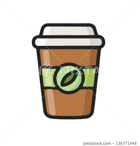 Coffee cup, takeaway, hot drink, eco friendly, cartoon style, isolated, white background Coffee cup, takeaway, hot drink, eco friendly, cartoon style, isolated, white background 136771048