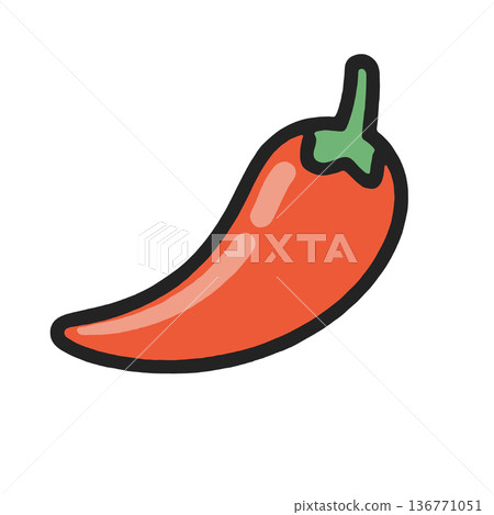 Red chili pepper icon, spicy food symbol, simple illustration, isolated white background Red chili pepper icon, spicy food symbol, simple illustration, isolated white background 136771051