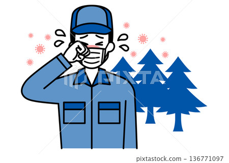 一名身穿工裝褲的男子患有花粉症 136771097