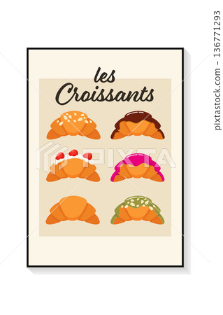 Croissant set vector illustration in a poster frame. 136771293