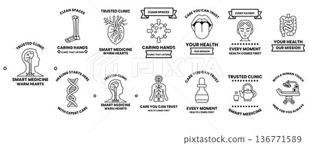 A collection of medical symbols and logos, including a heart, a tongue A collection of medical symbols and logos, including a heart, a tongue 136771589
