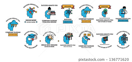 A series of blue head images with the words "Company Bloom" written below them A series of blue head images with the words "Company Bloom" written below them 136771620