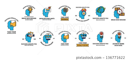 The image is a collection of different head designs with various words The image is a collection of different head designs with various words 136771622