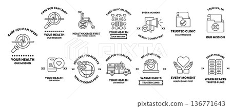 The image is a collection of different health-related icons The image is a collection of different health-related icons 136771643