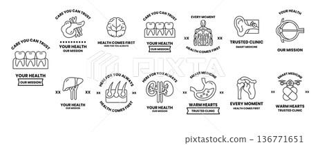The image is a series of health-related icons, including a heart, a stomach The image is a series of health-related icons, including a heart, a stomach 136771651