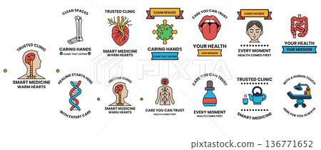 A collection of medical icons and symbols A collection of medical icons and symbols 136771652