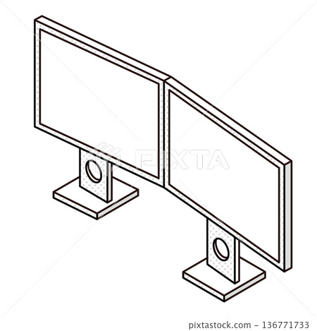 Dual monitor setup illustration - Stock Illustration [136771733] - PIXTA