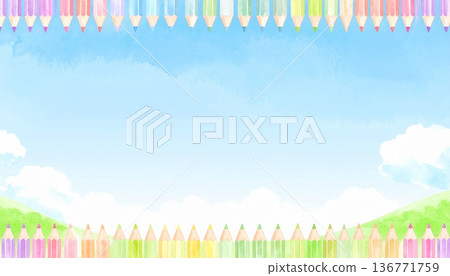 色鉛筆插畫邊框 136771759