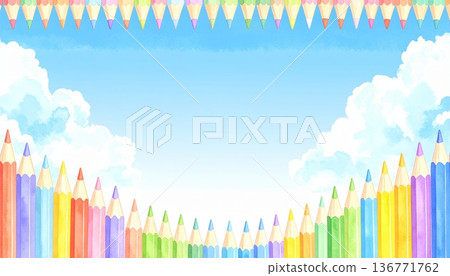 色鉛筆插畫邊框 136771762