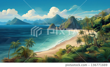 Southern island beach illustration background 136771889