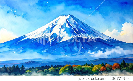 富士山風景畫（水彩插畫） 136771964