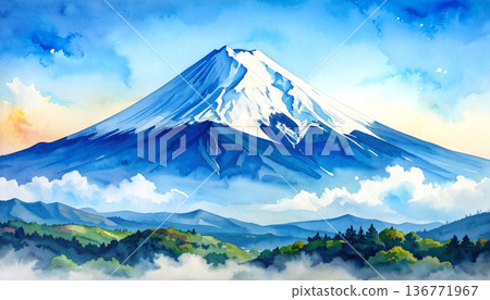 富士山風景畫（水彩插畫） 136771967