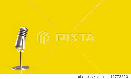 Vintage Silver Microphone on Bright Yellow Background 3d render. Vintage Silver Microphone on Bright Yellow Background 3d render. 136772220