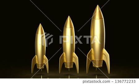 Luxury Business Growth Stages With Golden Rockets 3d render. Luxury Business Growth Stages With Golden Rockets 3d render. 136772233
