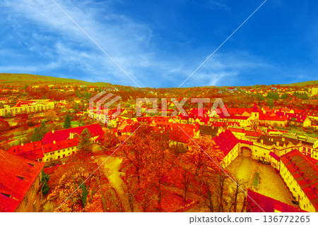 A residential area with orange roofs A residential area with orange roofs 136772265