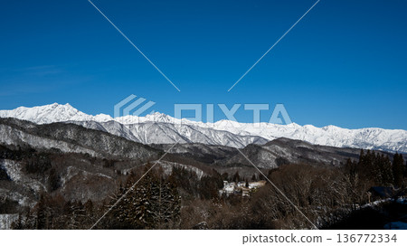 The beautiful ridgelines of the Northern Alps in winter, Nagano Prefecture The beautiful ridgelines of the Northern Alps in winter, Nagano Prefecture 136772334