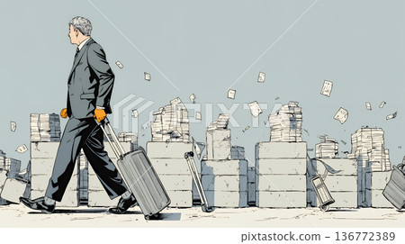 Businessman stacking concrete blocks: metaphor for step-by-step planning 136772389