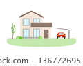 Illustration of a house with a red car parked 136772695