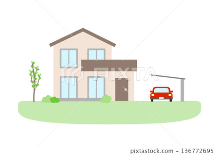 Illustration of a house with a red car parked Illustration of a house with a red car parked 136772695