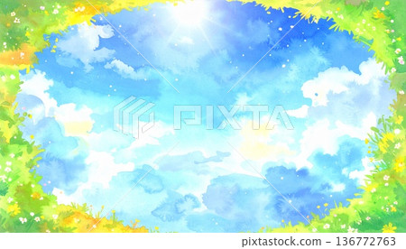 雨後波光粼粼的水坑水彩插圖 136772763