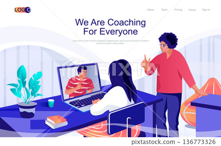 Coaching concept isometric landing page. People watching online seminar in office, professional development and education, 3d web banner. Vector illustration in flat design for website template Coaching concept isometric landing page. People watching online seminar in office, professional development and education, 3d web banner. Vector illustration in flat design for website template 136773326