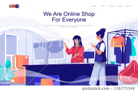 Online shop concept isometric landing page. People making purchases at clothes store, women shopping in internet at computer, 3d web banner. Vector illustration in flat design for website template Online shop concept isometric landing page. People making purchases at clothes store, women shopping in internet at computer, 3d web banner. Vector illustration in flat design for website template 136773348