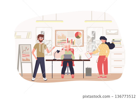 Team making marketing research modern flat concept. Marketing team analyzes chart and graph data, discusses and creates business ideas. Vector illustration with people scene for web banner design Team making marketing research modern flat concept. Marketing team analyzes chart and graph data, discusses and creates business ideas. Vector illustration with people scene for web banner design 136773512