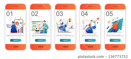 Business growth concept onboarding screens for mobile app templates. Profit, financial statistics. Modern UI, UX, GUI screens user interface kit with people scenes for web design. Vector illustration Business growth concept onboarding screens for mobile app templates. Profit, financial statistics. Modern UI, UX, GUI screens user interface kit with people scenes for web design. Vector illustration 136773752