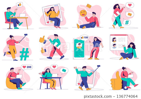 Social media concept isolated person situations. 136774064